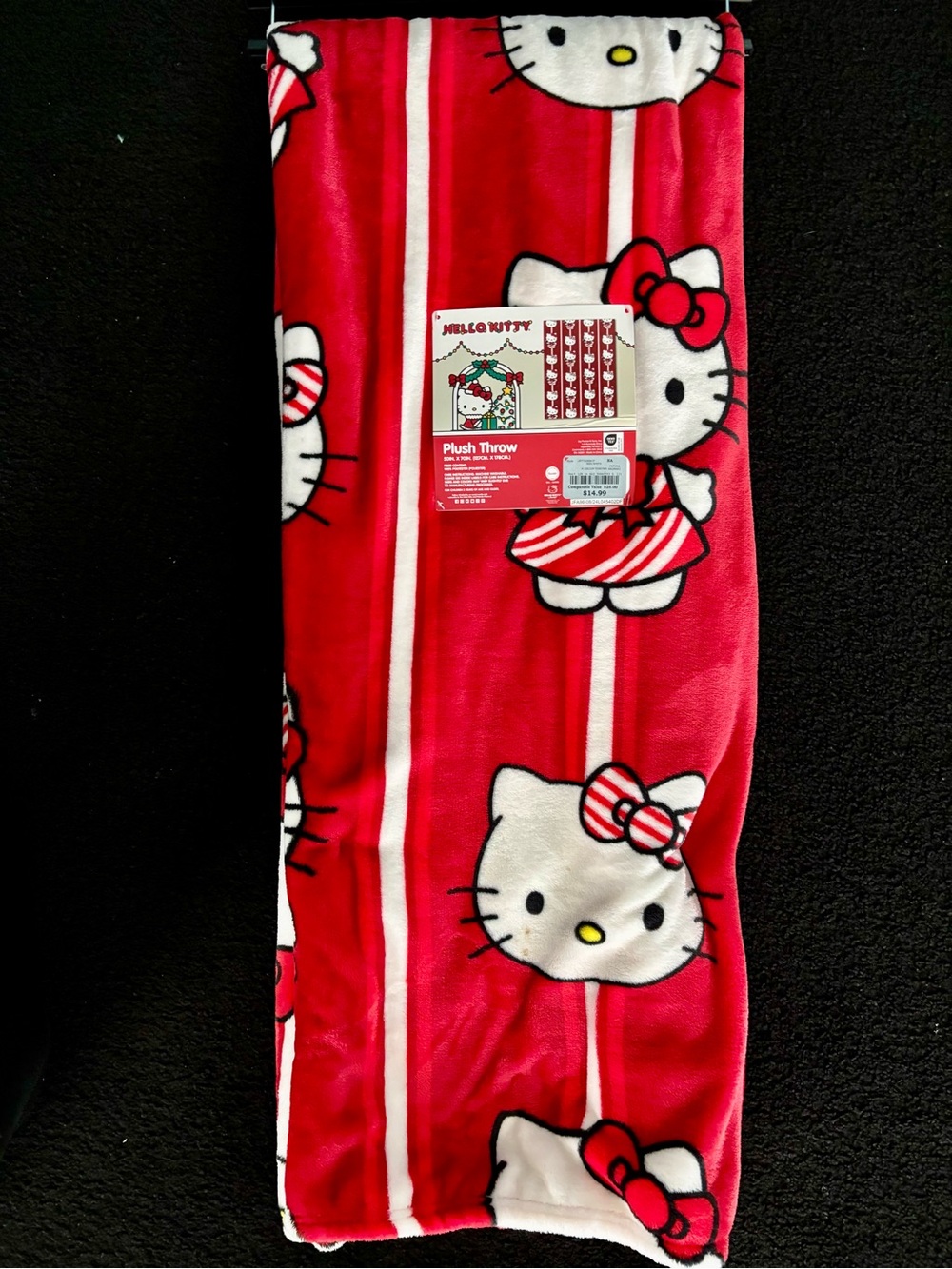 Hello Kitty Xmas Candy Cane Stripe Plush Throw Blanket 50x70 NWT